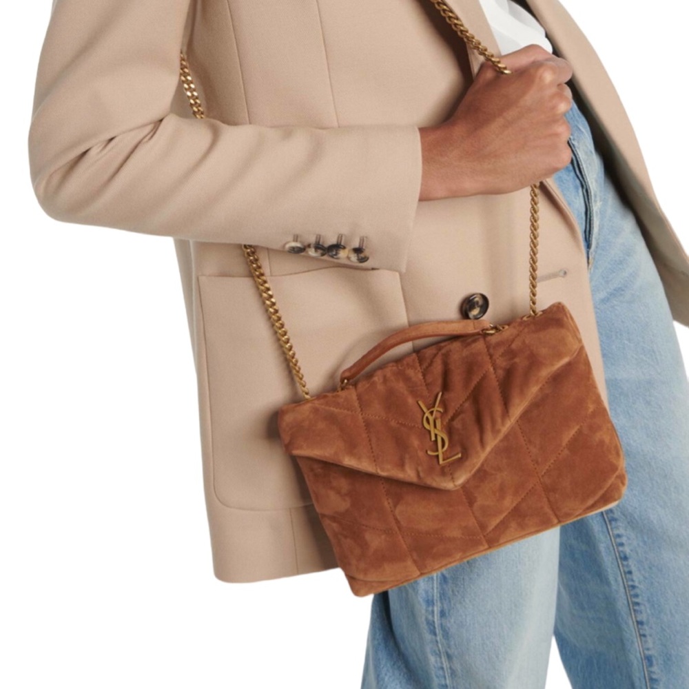 NWT YSL SAINT LAURENT LOULOU PUFFER SUEDE CROSSBODY SHOULDER BAG - Picture 1 of 16